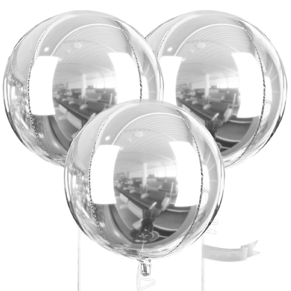 Silver 4D Round Foil Balloons – Pack of 3 | Premium Birthday, Wedding, Valentine’s Day, Christmas & Baby Shower Decoration Supplies