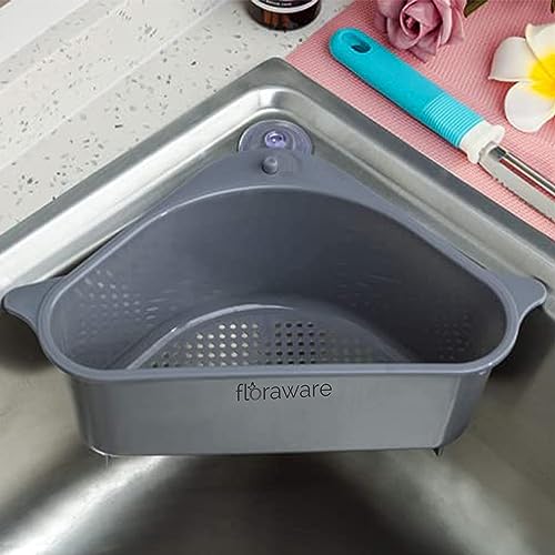 Floraware Multipurpose Corner Kitchen Sink Organizer Wash Basin Storage Organiser Rack (Grey) For Rs. 55 @ 82 %