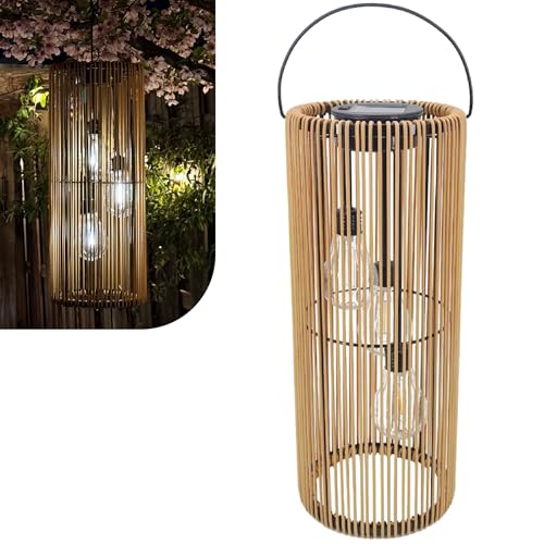 Gadgy Solarlaterne für Außen im Rattan-Look – Hängend oder als Tischlampe – Dekorative Solarleuchte für Terrasse & Balkon – LED Gartenbeleuchtung für Außenbereich