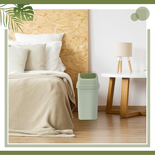 Image of Sumind 2 Pcs 2.6 Gallon Bathroom Trash Can with Swing Lid Small Garbage Can Plastic Bathroom Trashcan Garbage Bin for Kitchen Waste Bedroom Room Outdoor (Green and Beige)