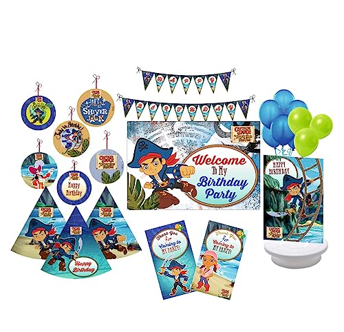 Image of PRETTY UR PARTY Captain Jake Party decorations Kit - 80 pcs include Bunting, balloons, thank you,centerpiece,danglers,Caps, Pirate Party Supplies, Pirate Birthday Decor, DIY Decor for Kids