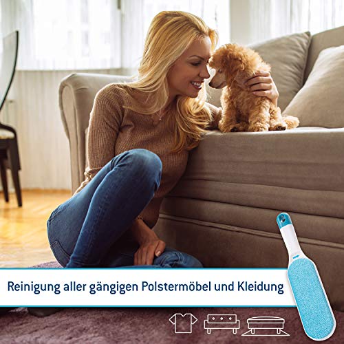 Fusselbürste im Set mit Faltbarer Fusselrolle - Wiederverwendbare Tierhaarentferner mit extrem einfacher Reinigung - nutzbar auch als Kleiderbürste Blau