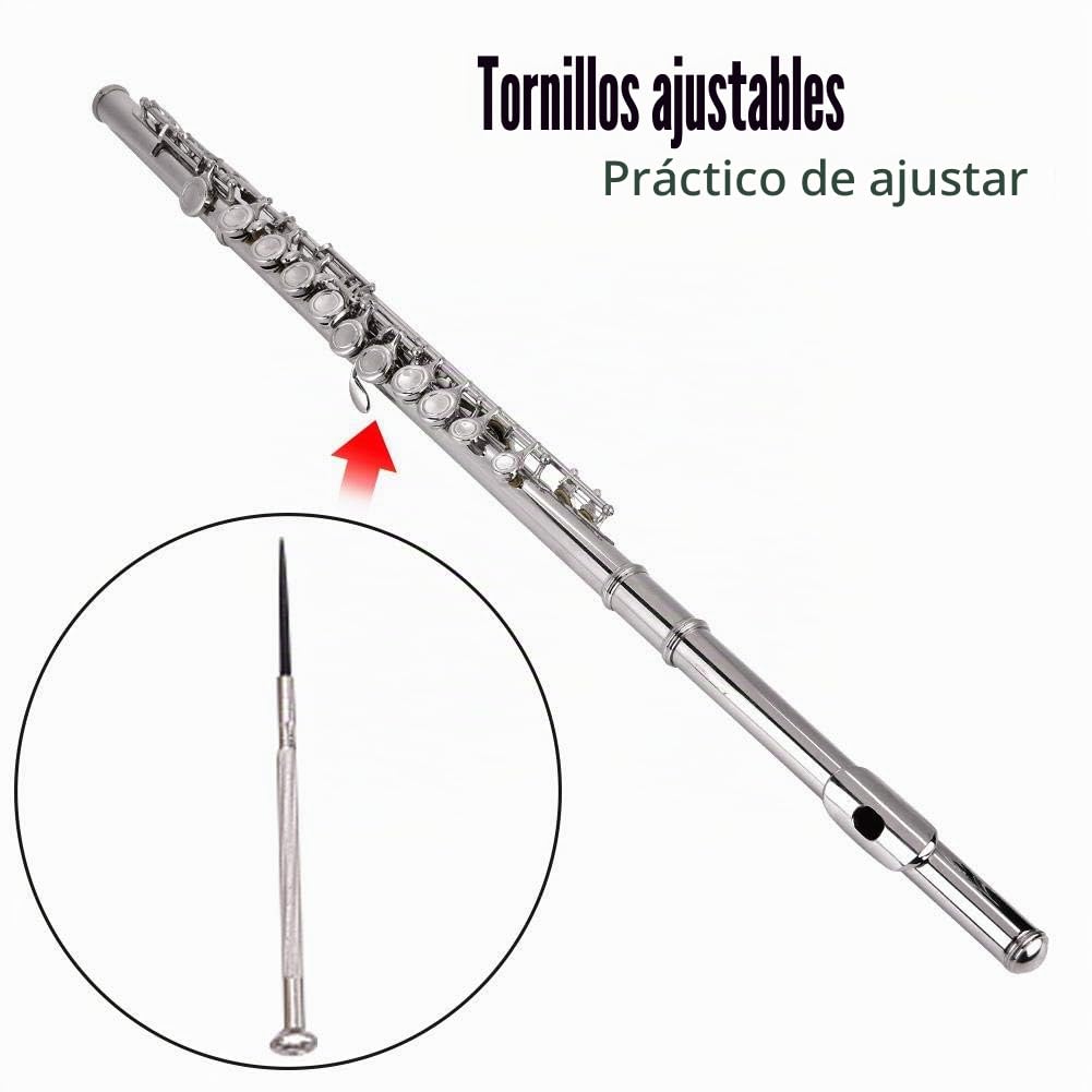 Flauta Travesera de Cobre para Principiantes 16 Llaves Agujero Cerrado C Flauta Instrumento Musical con Caja de Cuero para Principiantes 63x5cm