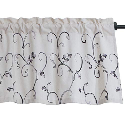 Vogol Faux Linen Vines Embroidered Valance, Window Decorative Valances For Kitchen Bedroom, Rod Pocket, 52 X 18 Inch, Grey #TOP10