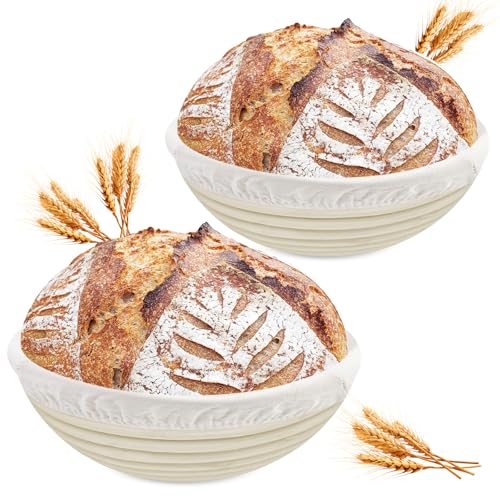 Luazvilkpsar 2 Stück Gärkörbchen, Brotkorb Mit Waschbarem Leineneinsatz, Gärkorb, Rundes Gärkorb Zum Brotbacken-Set, Leicht Zu Reinigen Brot Backen Zubehör, Brotbacken, für Häusliche Bäcker