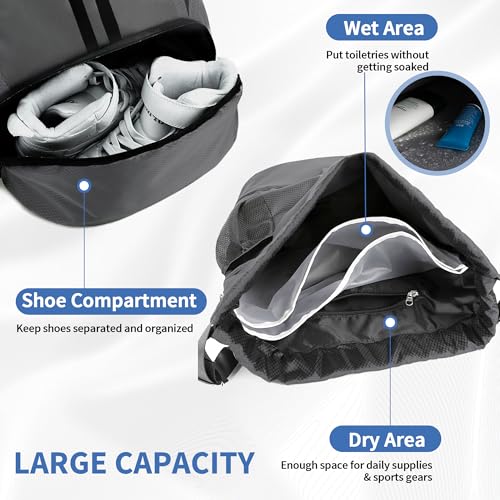 Image of JELUTAR Drawstring Backpack Gym Bag with Shoes Pocket, Dark Grey