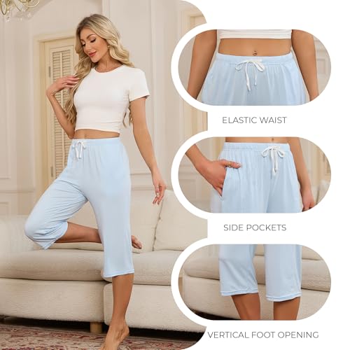 Image of U2SKIIN 3 Pack Womens Pajama Pants Capri Lounge with Pockets Comfy Drawstring Pj Bottoms Casual Summer Sleep