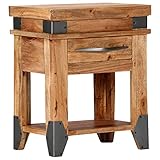 QZZCED Industrial Bedside Cabinet with Drawer and Shelves, Solid Acacia Wood Nightstand for Bedroom or Living Room Storage