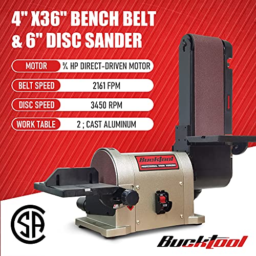 Image of BUCKTOOL 5.0A Belt Disc Sander 4 in x 36 in Belt and 6 in Disc Sander
