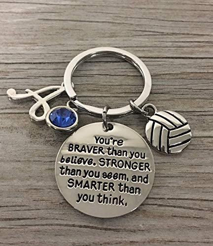 SPORTYBELLA - Personalized Keychains with Volleyball Charm (You’re Braver than You Believe, Stronger than You Seem & Smarter You Think) Inspirational Gifts for Women, Volleyball Players, and Teams2