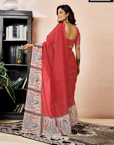 Image of SIRIL Women's Printed Chanderi Cotton One Minute Ready to Wear Saree with Unstitched Blouse Piece