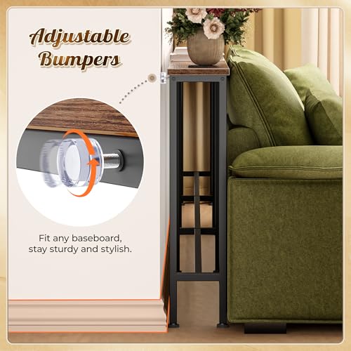 Image of Huuger 133.9 Inch Sofa Table with Power Outlets, Skinny Behind Couch Table | 5.9 Inch Narrow Entryway Table, Extra-Long Console Table, Behind the Couch Table with Outlet for Living Room, Rustic Brown