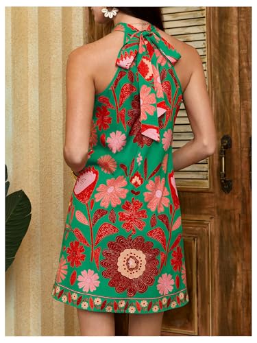 Image of Floerns Women's Sleeveless Floral Print Sundress Halter Neck A Line Short Dress