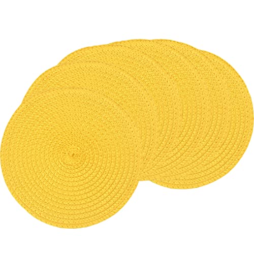 SCF2017 Manteles individuales de plástico tejidos redondos los 18cm Pequeños manteles individuales, amarillo