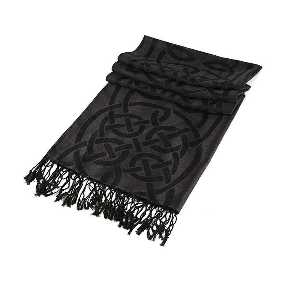 Carrolls Irish Gifts Traditional Pashmina Scarf With Celtic Knotwork Design, Black