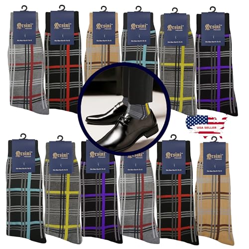 Mens Mix Color Dress Socks Cotton Socks Formal Plaid 12 Pairs Size 10-133