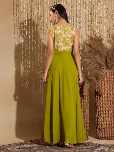 Image of Miss Chase Women's Round Neck Sleeveless Floral Lace Fit & Flare Maxi Dress