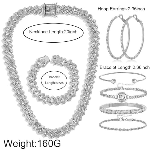 Hip Hop Cuban chain full Diamond necklace Rhinestone bracelet bracelet Gold and Silver women's Jewelry Women's earrings bracelet sets2