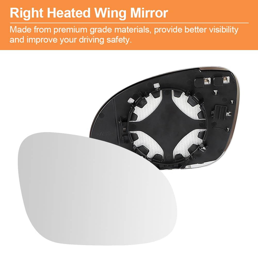 SENZEAL Szkło Lusterka Prawego Strona Pasażera Podgrzewane z Płytą Nośną do VW Golf 5 MK5 2003-2009 Passat B6 2005-2011 Jetta 5 MK5 2005-2010 (Prawa strona)