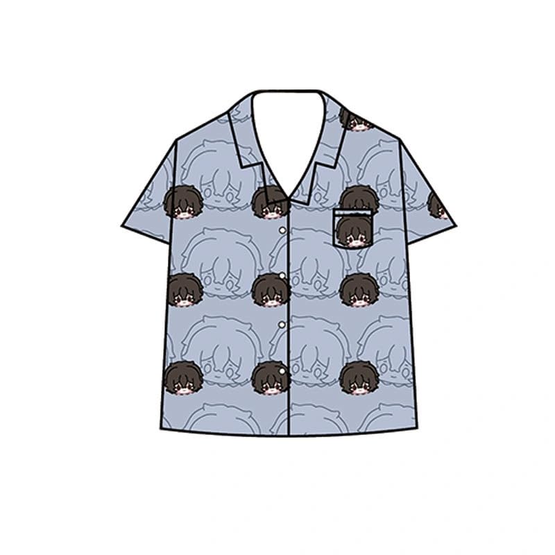 2PCS Anime BSD Pajamas Set Dazai Osamu Cosplay Sleepwear Summer Short Sleeve Sleep Tee Active Shorts Capri Pants Suit2