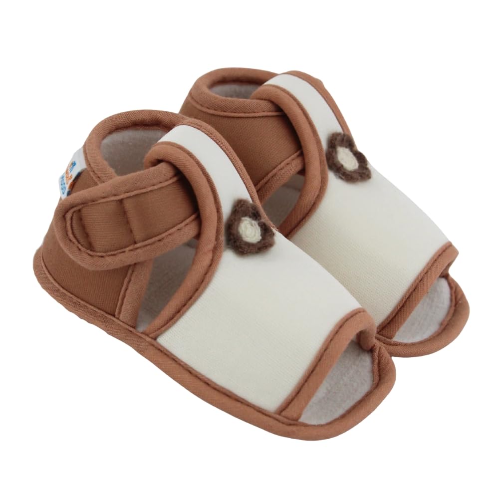 neska moda 6 To 12 Months Baby Girls Skin-friendly Cotton Floral White,Brown Hook & Loop Sandal Booties-BT5548-picture-24