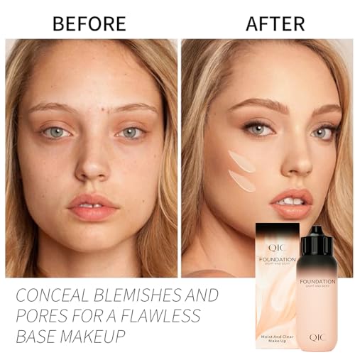 Preocea Liquid Foundation, QIC Full Coverage Soft Matte Foundation, 24HR Long Lasting Face Foundation, Moisturizing Waterproof Makeup Foundation for Women, 30g, M01 Ivory - Image 4