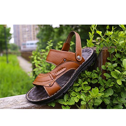 Men's Leather Sandals Casual Beach Shoes Non-Slip Slippers Two Sandals Men Sandals Leather(41)4
