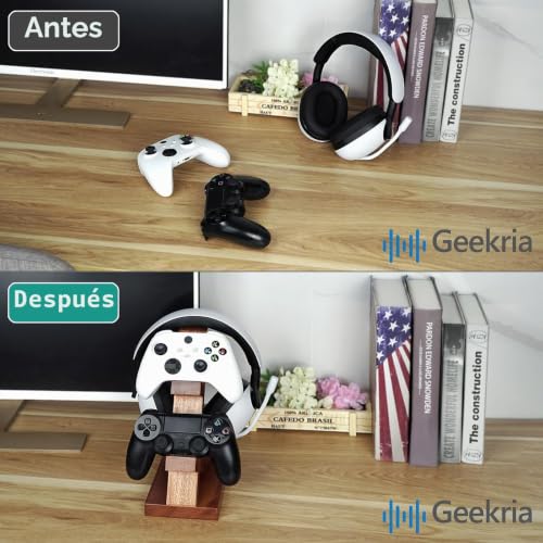 Soporte para mando de PS5 y auriculares en madera para un escritorio gaming ordenado 5