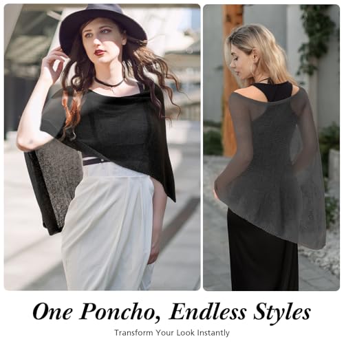 Image of Women Sheer Poncho Shrug Summer Sheer Blouse Top Lightweight Poncho Bolero for Evening Dress