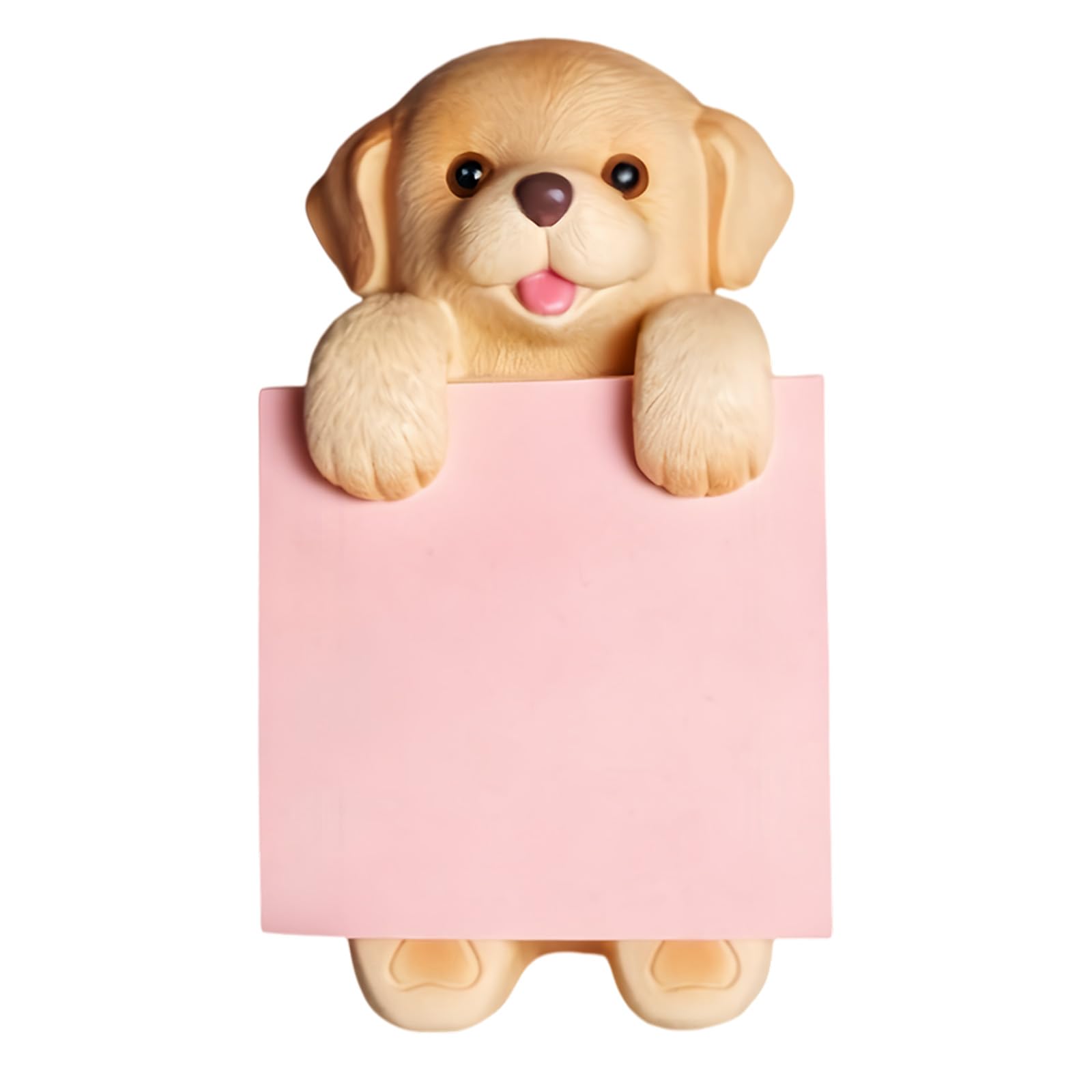 Piceioep Hand Carved Canine Shaped Memo Holder Resin Note Paper Dispenser for Tabletop Display in White and Yellow Colors Dog Themed Offices Accessory