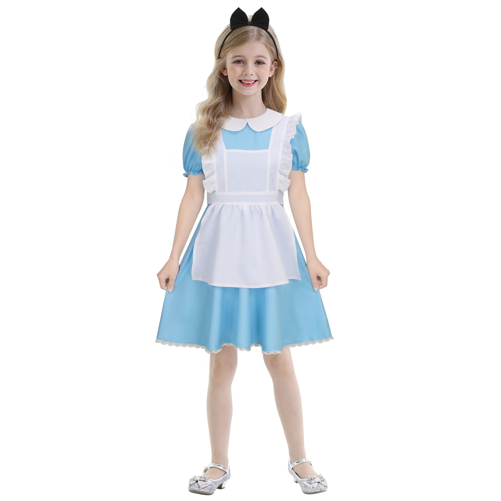SOLOTIMES Kids Alice Princess Costume Dress Headband Apron Outfit Girls Blue Maid Fancy Dress Up Halloween Cosplay Skirt