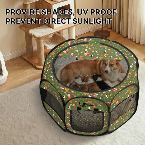 Image of Siedihit Dog Playpen, Medium Dogs Tent Crates Cage Indoor /Outdoor, Portable Pop Up Dog Kennel Playpen with Carrying Case for Dogs /Cats /Rabbits, Removable Zipper Top(Cottagecore, Medium)