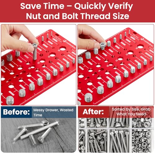 Image of Thread Checker, 76 Nut and Bolt Thread Checker, 28 Standard & 28 Metric & 20 Drill Bit Gauge, Bolt Size Finder, Wall-Mountable Bolt Thread Identifier Gauge with Inch & CM Ruler