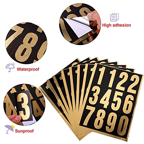 Image of Tenare 96 Pcs Vinyl Number Stickers 0-9 Reflective,3 Inch,Gold in Black