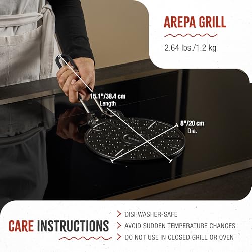 Image of Victoria 8 in Enamel-Coated Cast Iron Arepa Grill - Perforated Ridged Surface, Gas & Electric Stovetop Cooking