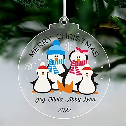 Personalised Christmas Baubles Christmas Tree Decorations Custom 2022 Xmas Family Tree Bauble UV Print Acrylic Xmas Hanging Ornaments Tree Bauble Decoration (Heart Family of 4)