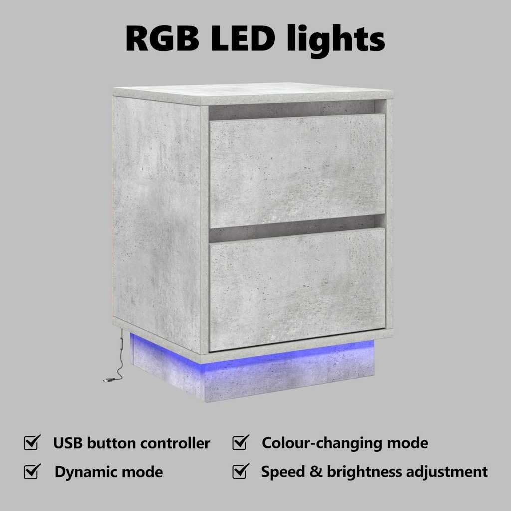 vidaXL Armadio da Notte Grigio Cemento 39 x 34,5 x 50 cm, Comodino Moderno Rettangolare, armadietto per Letto, Legno ingegnerizzato, Stand USB per luci