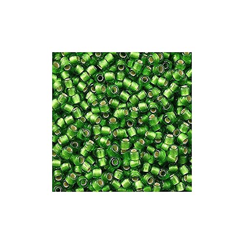 10 g TOHO Round Seed Beads Rocailles, Size 11/0, Silver Lined Frosted Peridot (# 27F), Japan, Glass — image 1