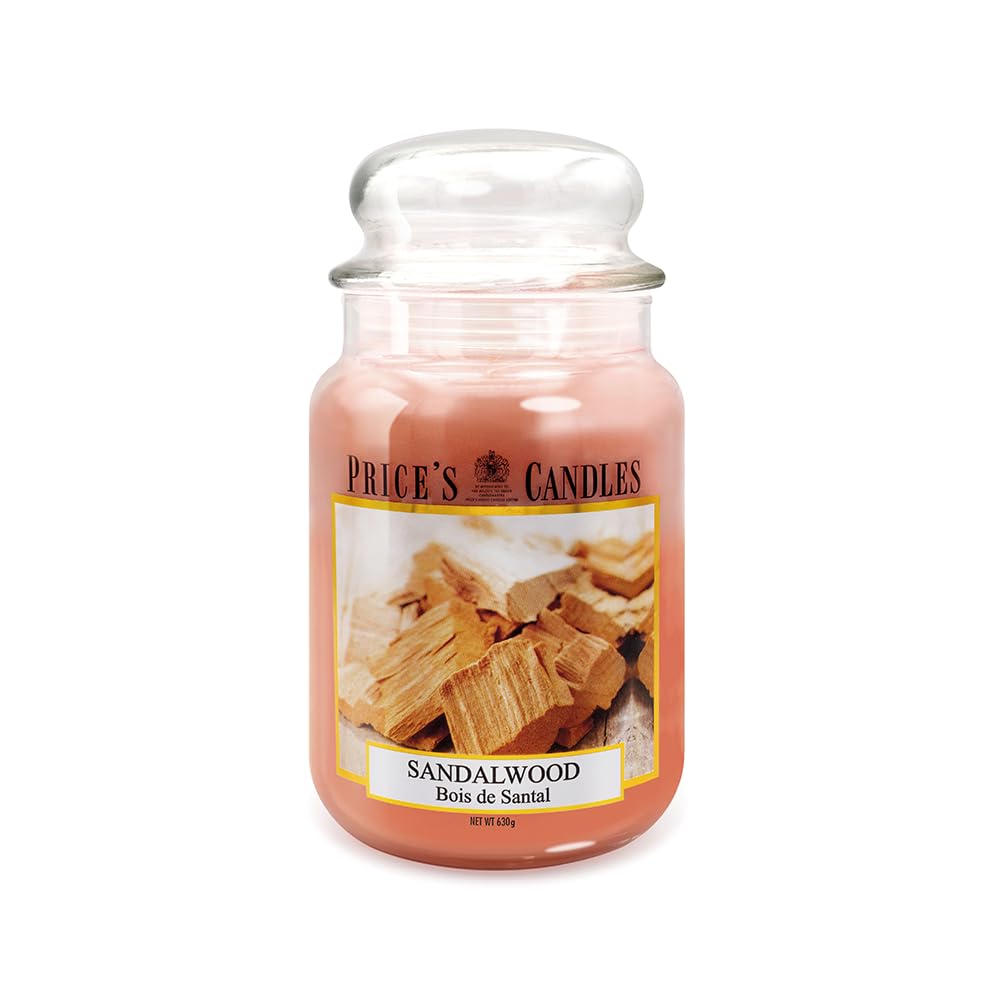 Price's Pink Candles Large Jar Sandalwood Scented Candle Long Burning Home Fragrance Candle Decorative Glass Jar With Warm Woody Aroma Up To 150 Hours Burn Time