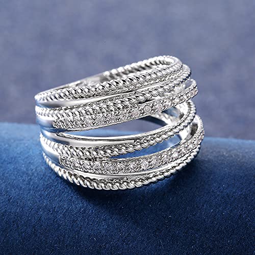 925 Sterling Silver Cross Rings Diamond Ring Cubic Zirconia Rings Fashionable Multi-Ring Combination of Two Colors CZ Diamond Multi Row Ring Eternity Engagement Wedding Band Ring for Women 84