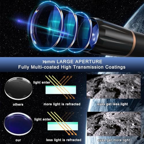 Image of CASON (DEVICE OF C) F50070-Telescope for Astronomy,Galaxy 70mm Aperture 500 mm Refractor Zoom Telescope for Adults & Kids for Moon,Planets,Stars,Galaxy with Aluminum Tripod and Phone Adapter