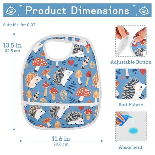 Mushroom Hedgehog Baby Bibs for tag1 Waterproof Feeding Bib Apron with Food Cather Adjustable Cotton Food Eating Bib 2 Pack2