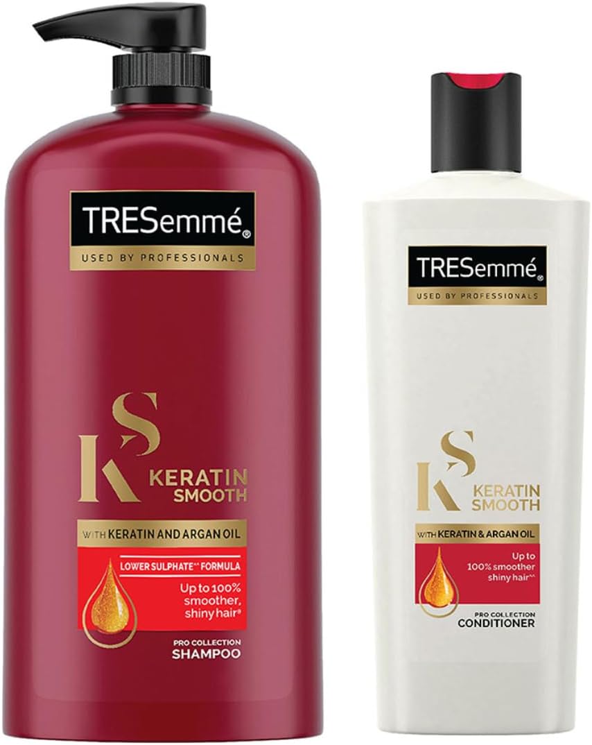 TRESemme Keratin Smooth Shampoo 1 L & Conditioner 335 ml, With Keratins & Argan Oil for Straight, Shiny Hair - Nourishes Dry Hair & Controls Frizz, For Men & Women