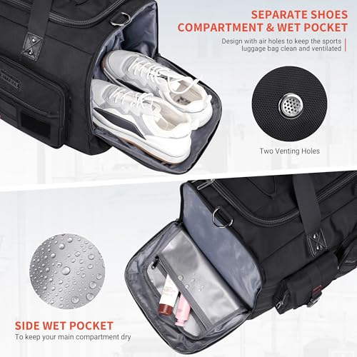 WITZMAN Travel Duffel Bags for Men Large Carry On Weekender Overnight Bag 3 in 1 Backpack with Shoe Compartment （B693 Black）4