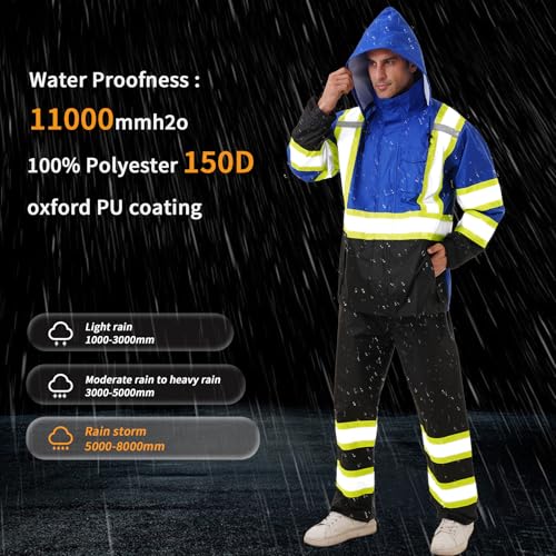 Image of Hi Vis Safety rain Jacket,Reflective Class 3 Rain coat with Inner Mesh Lining and Pockets High Visibility Waterproof work Rain Suits for men&women(Blue,LG /XL)