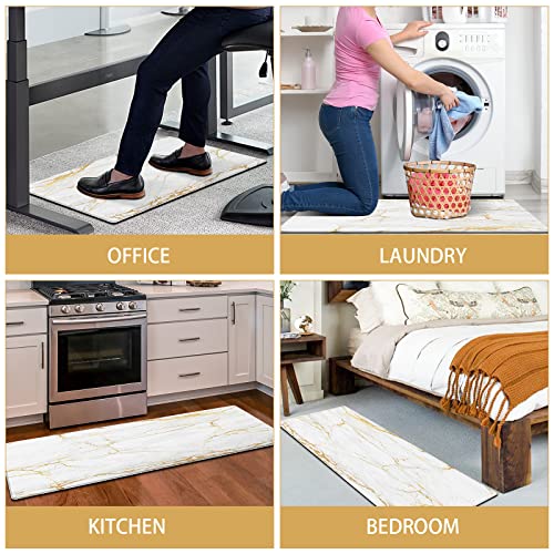 Baoeryaa Kitchen Mat 2 Pcs Anti Fatigue Kitchen Mats For Floor Gold Marble Kitchen Floor Mat Non Slip & Waterproof Ergonomic Comfort Memory Foam Mat Accessories For Kitchen Floor Sink Office Laundry #TOP5