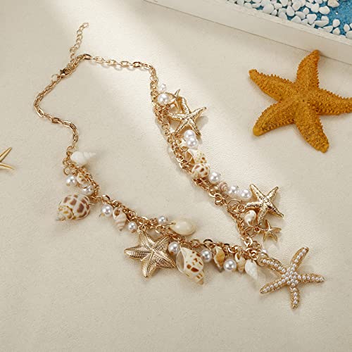 Shell Starfish Necklace Bracelet Conch Statement Chunky Necklace Mermaid Costume Jewelry Beach Jewelry for Women4