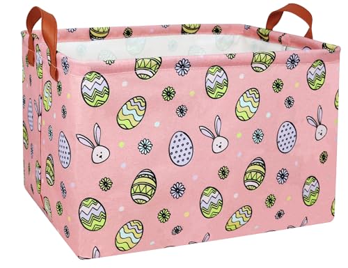 Image of Large Rectangular Easter Baskets Empty Waterproof Boy Toy Box Foldable Kid's Gifts Storage Bin Spring Room Decor(Pink Black Line Egg)