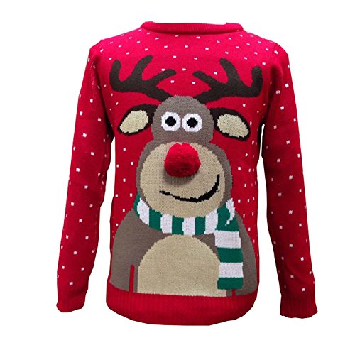 Jersey para mujer, de estilo navideño, tallas S/M - XXL (S/M, modelo: Pom Pom Jumper Red)
