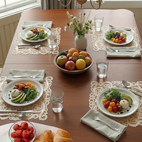 Image of Kuber Industries Leather Table Mats Set of 6 | Placemat /Dining Table Mat for Family Functions | Circle Flower Square Design - Cream & Golden